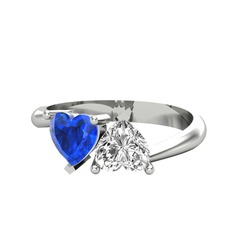 İkili Ena Kalp Yüzük - Lab safir ve swarovski 925 ayar gümüş yüzük #zpg8sc