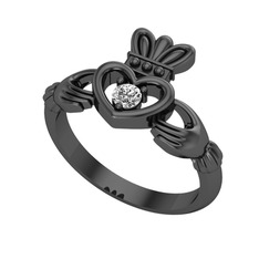 Taşlı Claddagh Yüzük - Swarovski 925 ayar siyah rodyum kaplama gümüş yüzük #1awo4nv