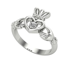 Taşlı Claddagh Yüzük - Swarovski 18 ayar beyaz altın yüzük #1jtkcb7