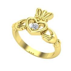 Taşlı Claddagh Yüzük - Pırlanta 18 ayar altın yüzük (0.08 karat) #5s6cy5