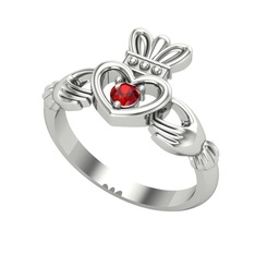 Taşlı Claddagh Yüzük - Garnet 14 ayar beyaz altın yüzük #jw9bps