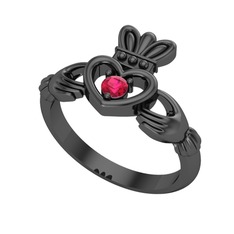 Taşlı Claddagh Yüzük - Rodolit garnet 925 ayar siyah rodyum kaplama gümüş yüzük #qr0qho