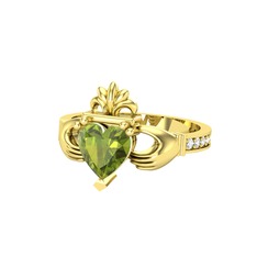Kalp Claddagh Yüzük - Peridot ve pırlanta 8 ayar altın yüzük (0.27 karat) #1025ui7