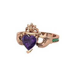 Kalp Claddagh Yüzük - Ametist ve kök zümrüt 925 ayar rose altın kaplama gümüş yüzük #10gotwy