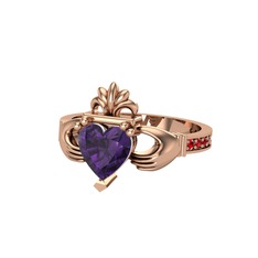 Kalp Claddagh Yüzük - Ametist ve garnet 925 ayar rose altın kaplama gümüş yüzük #10hs3tt
