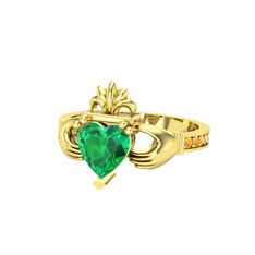 Kalp Claddagh Yüzük - Yeşil kuvars ve sitrin 925 ayar altın kaplama gümüş yüzük #10ufkgo