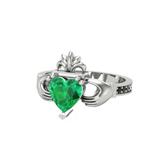 Kalp Claddagh Yüzük - Yeşil kuvars ve siyah zirkon 925 ayar gümüş yüzük #115109i