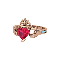 Kalp Claddagh Yüzük - Rodolit garnet ve akuamarin 14 ayar rose altın yüzük #11ybp0a