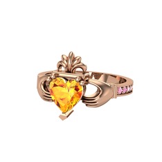 Kalp Claddagh Yüzük - Sitrin ve pembe kuvars 14 ayar rose altın yüzük #11z8cxd