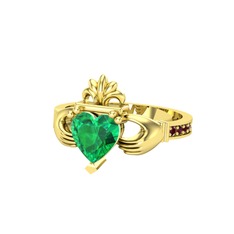 Kalp Claddagh Yüzük - Yeşil kuvars ve kök yakut 14 ayar altın yüzük #15oonbg