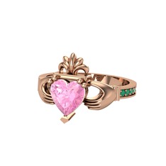 Pembe kuvars ve kök zümrüt 8 ayar rose altın yüzük