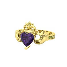 Kalp Claddagh Yüzük - Ametist ve peridot 925 ayar altın kaplama gümüş yüzük #1675c0f