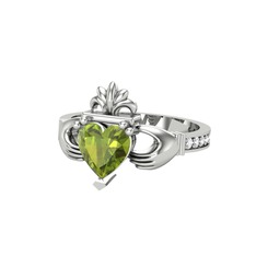 Kalp Claddagh Yüzük - Peridot ve pırlanta 925 ayar gümüş yüzük (0.27 karat) #169u1mc