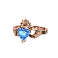 Akuamarin ve siyah zirkon 925 ayar rose altın kaplama gümüş yüzük