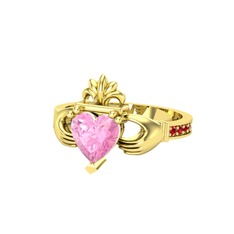 Kalp Claddagh Yüzük - Pembe kuvars ve garnet 925 ayar altın kaplama gümüş yüzük #17oe2qj