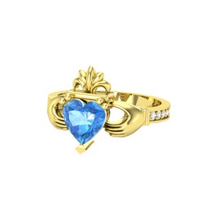 Kalp Claddagh Yüzük - Akuamarin ve pırlanta 925 ayar altın kaplama gümüş yüzük (0.27 karat) #19aae8k
