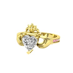 Kalp Claddagh Yüzük - Swarovski ve pembe kuvars 925 ayar altın kaplama gümüş yüzük #19ifw3t