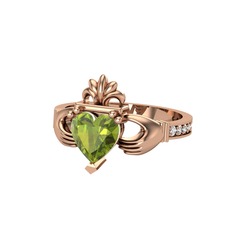 Kalp Claddagh Yüzük - Peridot ve beyaz zirkon 925 ayar rose altın kaplama gümüş yüzük #1bwmtra