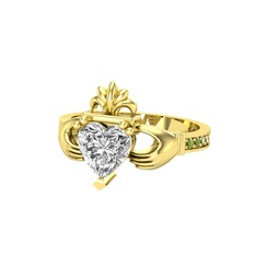 Kalp Claddagh Yüzük - Swarovski ve peridot 8 ayar altın yüzük #1cv2hth