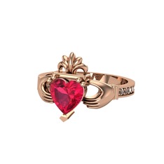 Kalp Claddagh Yüzük - Rodolit garnet ve dumanlı kuvars 14 ayar rose altın yüzük #1drn57h