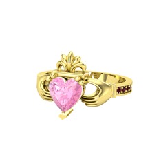Kalp Claddagh Yüzük - Pembe kuvars ve kök yakut 8 ayar altın yüzük #1eqk1g1