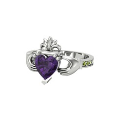 Kalp Claddagh Yüzük - Ametist ve peridot 925 ayar gümüş yüzük #1eygl5