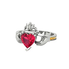 Kalp Claddagh Yüzük - Rodolit garnet ve sitrin 14 ayar beyaz altın yüzük #1f49aa8