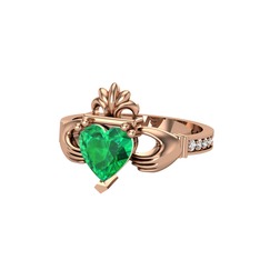 Kalp Claddagh Yüzük - Yeşil kuvars ve swarovski 8 ayar rose altın yüzük #1fbe8dr