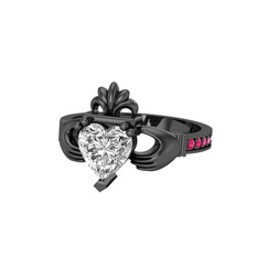 Kalp Claddagh Yüzük - Swarovski ve rodolit garnet 925 ayar siyah rodyum kaplama gümüş yüzük #1g0rqwo