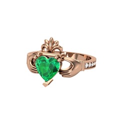 Kalp Claddagh Yüzük - Yeşil kuvars ve pırlanta 925 ayar rose altın kaplama gümüş yüzük (0.27 karat) #1grwpe