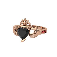 Kalp Claddagh Yüzük - Siyah zirkon ve garnet 18 ayar rose altın yüzük #1h0vmk8