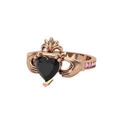 Kalp Claddagh Yüzük - Siyah zirkon ve pembe kuvars 925 ayar rose altın kaplama gümüş yüzük #1hesm8k