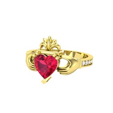 Kalp Claddagh Yüzük - Rodolit garnet ve pırlanta 14 ayar altın yüzük (0.27 karat) #1hol4oc
