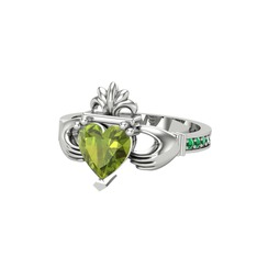 Kalp Claddagh Yüzük - Peridot ve yeşil kuvars 14 ayar beyaz altın yüzük #1hz1w1b