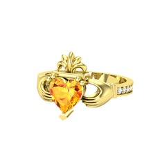 Kalp Claddagh Yüzük - Sitrin ve pırlanta 14 ayar altın yüzük (0.27 karat) #1ia7aa3