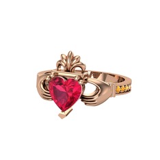 Kalp Claddagh Yüzük - Rodolit garnet ve sitrin 14 ayar rose altın yüzük #1ihc497
