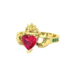 Kalp Claddagh Yüzük - Rodolit garnet ve kök zümrüt 8 ayar altın yüzük #1ihtxmx