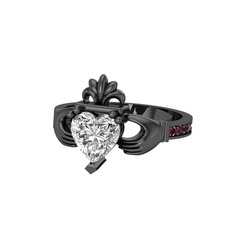 Kalp Claddagh Yüzük - Swarovski ve kök yakut 925 ayar siyah rodyum kaplama gümüş yüzük #1ivr5mt