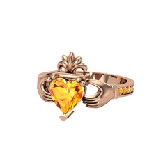 Kalp Claddagh Yüzük - Sitrin 14 ayar rose altın yüzük #1j2ybvw