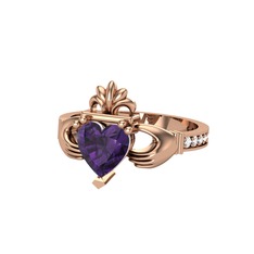 Kalp Claddagh Yüzük - Ametist ve pırlanta 925 ayar rose altın kaplama gümüş yüzük (0.27 karat) #1jatx6x