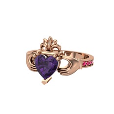 Kalp Claddagh Yüzük - Ametist ve rodolit garnet 14 ayar rose altın yüzük #1kknc3r