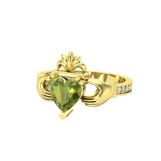 Kalp Claddagh Yüzük - Peridot ve beyaz zirkon 8 ayar altın yüzük #1kv90fh