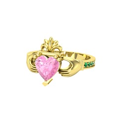 Kalp Claddagh Yüzük - Pembe kuvars ve yeşil kuvars 14 ayar altın yüzük #1l3emi4