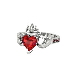 Kalp Claddagh Yüzük - Garnet ve kök yakut 8 ayar beyaz altın yüzük #1nj146n