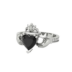 Kalp Claddagh Yüzük - Siyah zirkon ve swarovski 18 ayar beyaz altın yüzük #1ogvfd9