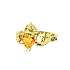 Kalp Claddagh Yüzük - Sitrin ve yeşil kuvars 925 ayar altın kaplama gümüş yüzük #1qxgfyo