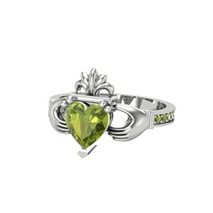 Kalp Claddagh Yüzük - Peridot 18 ayar beyaz altın yüzük #1r91euk