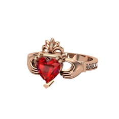 Kalp Claddagh Yüzük - Garnet ve dumanlı kuvars 8 ayar rose altın yüzük #1tgnboo
