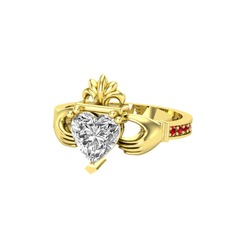 Kalp Claddagh Yüzük - Swarovski ve garnet 8 ayar altın yüzük #1uyjytd