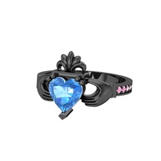 Kalp Claddagh Yüzük - Akuamarin ve pembe kuvars 925 ayar siyah rodyum kaplama gümüş yüzük #1v3yy45